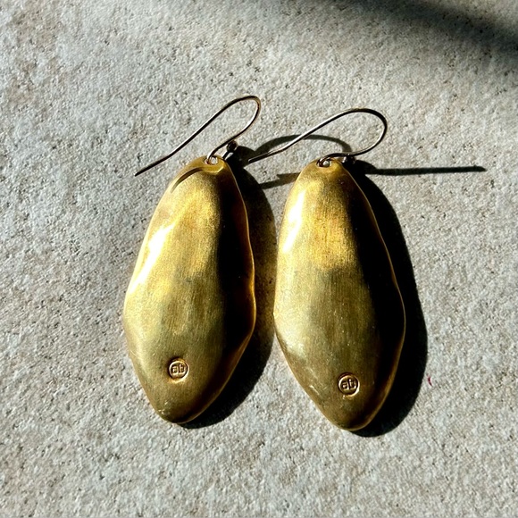 Anthropologie Gold and Blue Green Sea Ocean Dangle Earrings Elegant Resin - Picture 4 of 5